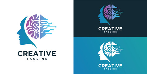 Human head, mind and technology logo design