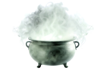 Bubbling cauldron with white smoke isolated on a transparent background