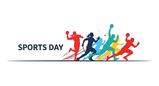 Colorful silhouettes of athletes in action depicting sports day celebrations on a white background ai generated