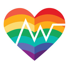 Rainbow color Heart with pulse line