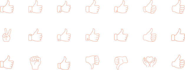 Fototapeta premium Various hand gesture outlines on a transparent background display thumbs up, peace, heart