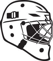 A graphic illustration depicting a hockey goalie mask, showcasing the protective equipment's design.