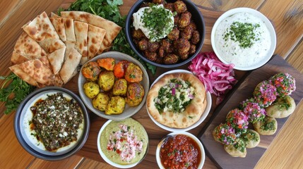 A Colorful Display of Traditional Dishes with Spices and Sauces