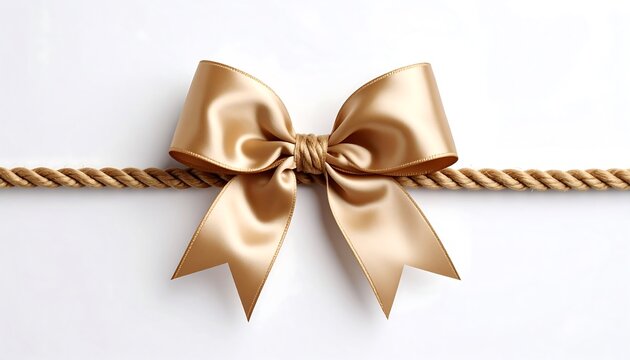 Gold bow on a beige rope