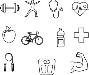 Silhouette fitness and healthcare icons healthy lifestyle outline vector illustrator