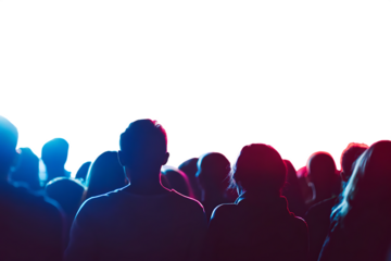 Crowd silhouettes vibrant stage lighting isolated on a transparent background.PNG