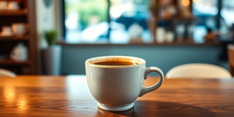 Obraz premium Warm coffee in ceramic cup, blurred cafe background, hot, friends