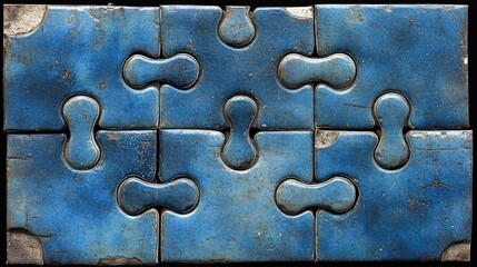 Ancient Egyptian faience puzzle tiles, vibrant blue, interlocking design.