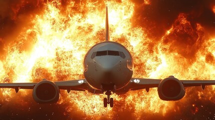 A passenger jet aircraft engulfed in a massive, fiery explosion.