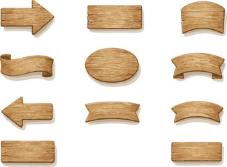 Wooden Sign Vector Set, Rustic Arrow Cad Drawing, Flat Board Illustration, Blank Sign Collection for Labels, Adobe Stock Design