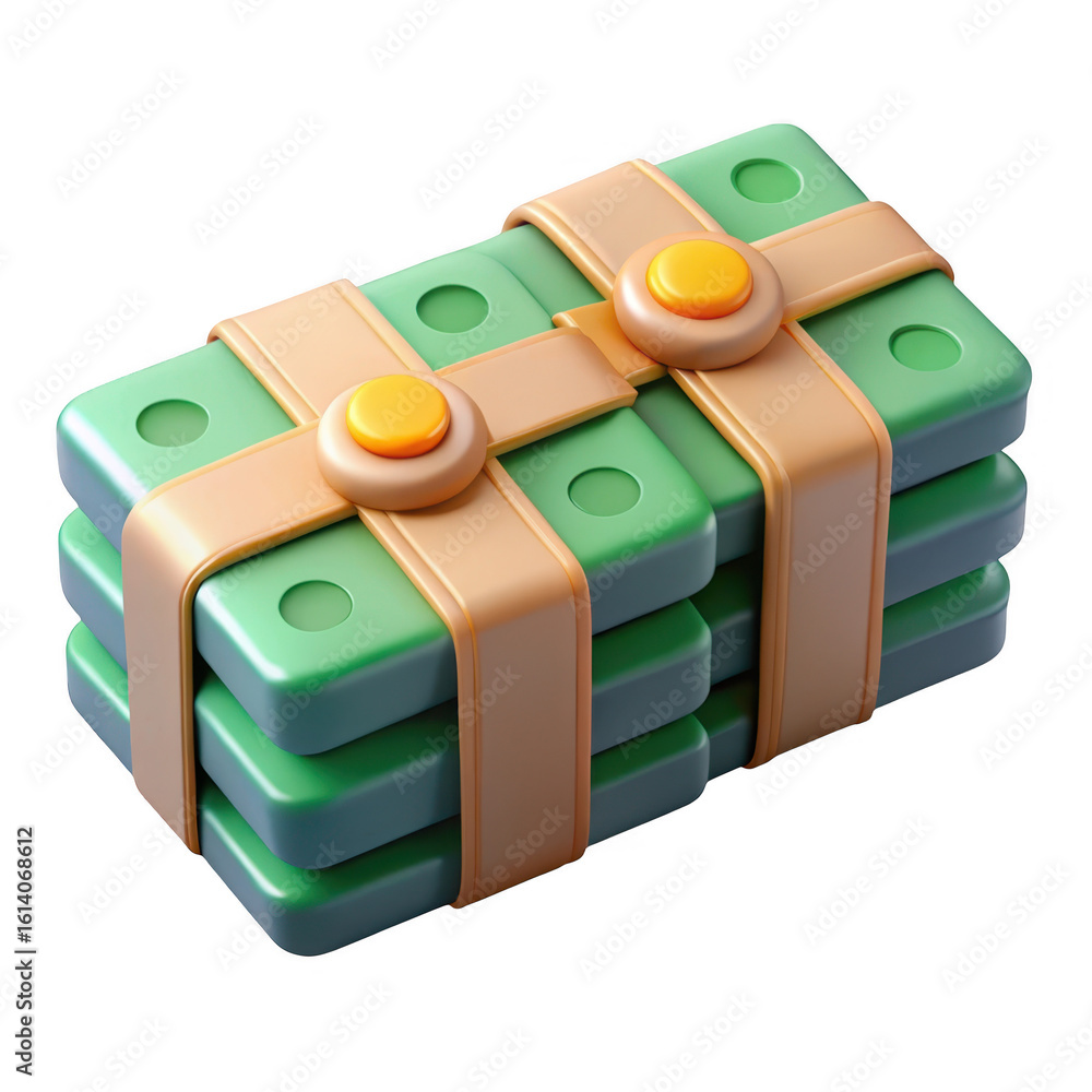 Poster Stack of green blocks tied with ribbon isolated on transparent background