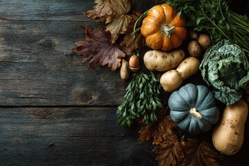 background of pumpkins and autumn vegetables
