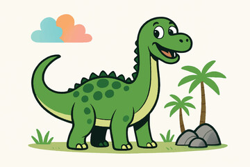 Dinosaur Fun: Cute Brontosaurus in Prehistoric Landscape
