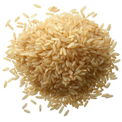 Pile of uncooked brown rice grains isolated on transparent background