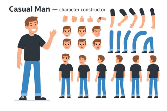Casual Man Character Constructor: Flat, Animated, Customizable