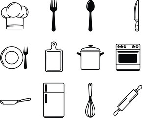 Silhouette kitchen utensils cooking tools preparation equipment vector illustrator