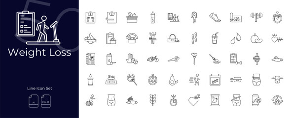 Weight Loss Line Editable Icons set. Vector illustration in modern thin line style of Weight Loss icons: loss, detox, cleanse, etc
