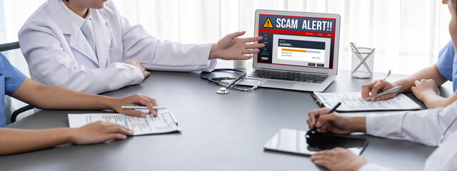 Cyber security software show alert of cyber attack for protection brisk. Danger from virus,...