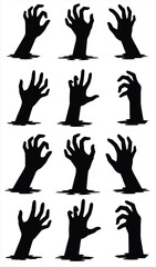 Fototapeta premium Silhouettes of zombie hands rising from the ground in various positions, ideal for horror, Halloween, and spooky themes