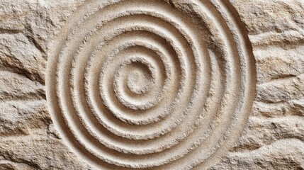Beige Stone Wall with Embossed Concentric Circle Pattern