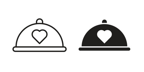 Wedding dinner icon in a black stroke vector design and flat solid version on white background