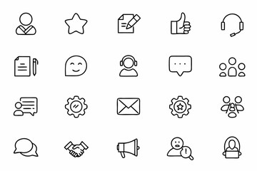 Fototapeta premium A user-focused line art set highlighting friendly, timely, and efficient customer service. Ideal for UI/UX designers and client relationship visuals