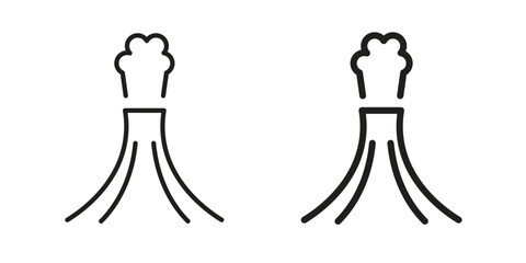 Volcano icon in a black stroke vector design and flat solid version on white background