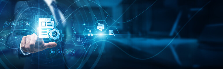 Records officer hand touch portal document management system, organizing archiving retrieval...