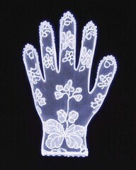 Naklejka premium Glowing Lace Hand: Intricate White Designs Against Black Background in Neon Light