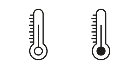 Thermometer icon in a black stroke vector design and flat solid version on white background