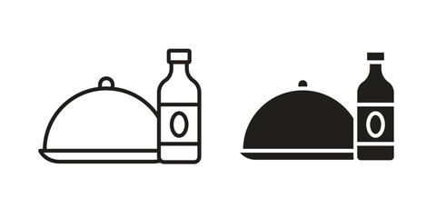 Room service icon in a black stroke vector design and flat solid version on white background