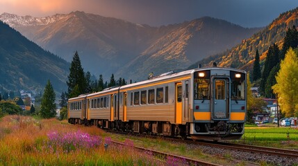 Obraz premium Scenic train ride through autumnal mountains