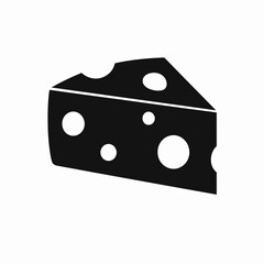 Simple black icon of a cheese wedge with holes. Minimalist graphic symbol for dairy products and food, isolated on white background.