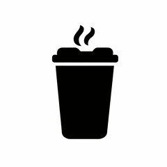 Simple Black Silhouette Icon of a Hot Beverage in a Paper Cup with Steam Rising