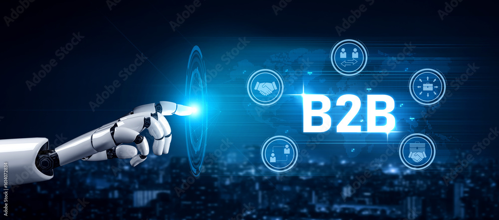 Poster ai artificial intelligence enhances b2b strategy with smart tools and virtual assistants to optimize