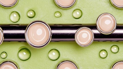 Abstract Modern Flute Design with Green and Cream Accents and Droplets