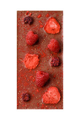 Bar sweet craft artisan chocolate with dried fruits made at home. Craft chocolate
