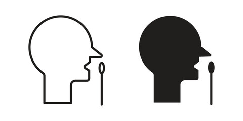 Nasal swab icon in a black stroke vector design and flat solid version on white background