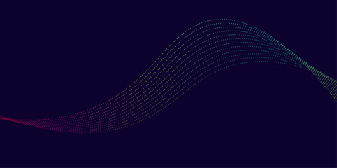 Abstract blue background with glowing wavy lines, blue purple gradient, modern technology style. Wave Line Background. Wave with lines and dots created using blend tool. Blue Technology Background.
