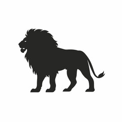 Iconic black silhouette of a powerful male lion standing in profile, symbolizing leadership and wilderness.