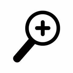 Fototapeta premium Black zoom-in icon with a magnifying glass and plus sign. A simple symbol for search, detail, and discovery concepts.