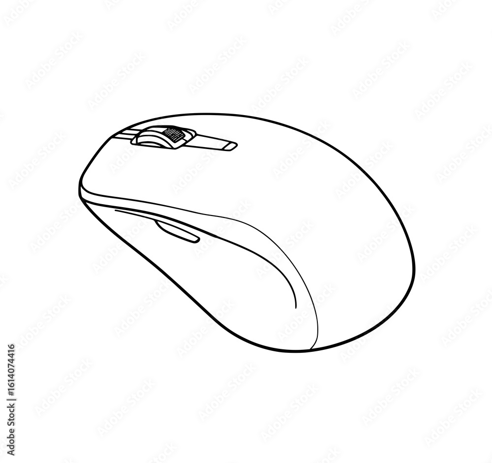 Poster sleek wireless computer mouse: line art illustration for tech blogs, websites, and tutorials
