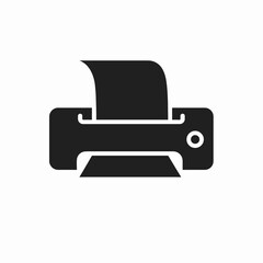 Printer glyph icon. Office equipment for printing documents and paperwork. Technology symbol in a simple black silhouette style.