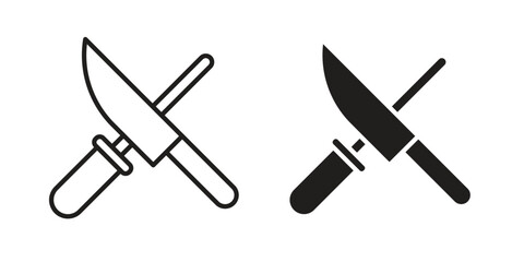 Knife sharpener icon in a black stroke vector design and flat solid version on white background