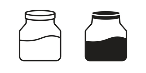 Jar icon in a black stroke vector design and flat solid version on white background
