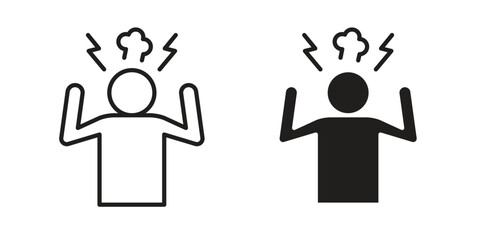 Irritated human icon in a black stroke vector design and flat solid version on white background
