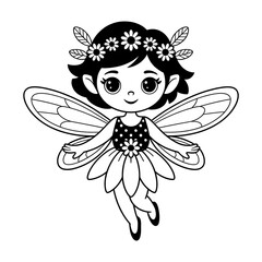 Adorable Coloring Page of a Floral Fairy