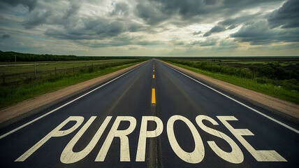 Road to purpose under dramatic cloudy sky symbolizing journey and motivation