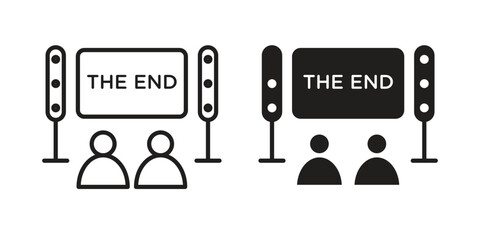 Home cinema icon in a black stroke vector design and flat solid version on white background