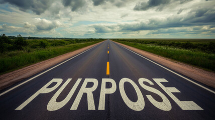 Open road with purpose written inspires journey towards personal fulfillment